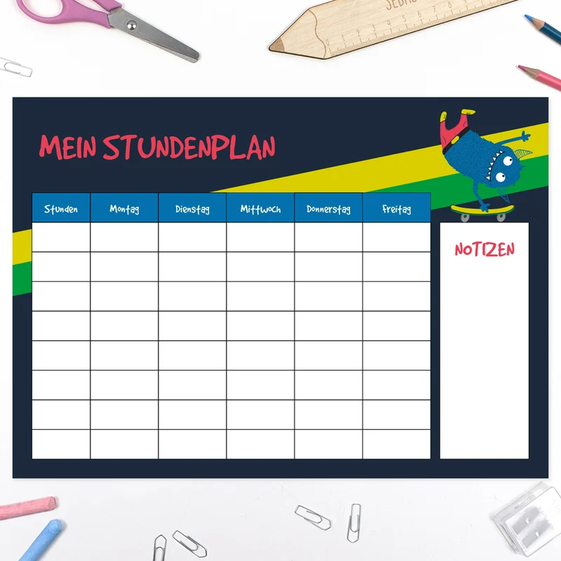 DIY Schultüte zum Selbernähen Schnittmuster auf Stoff mit Wunschname personalisierbar - Skater Monster - 70 cm