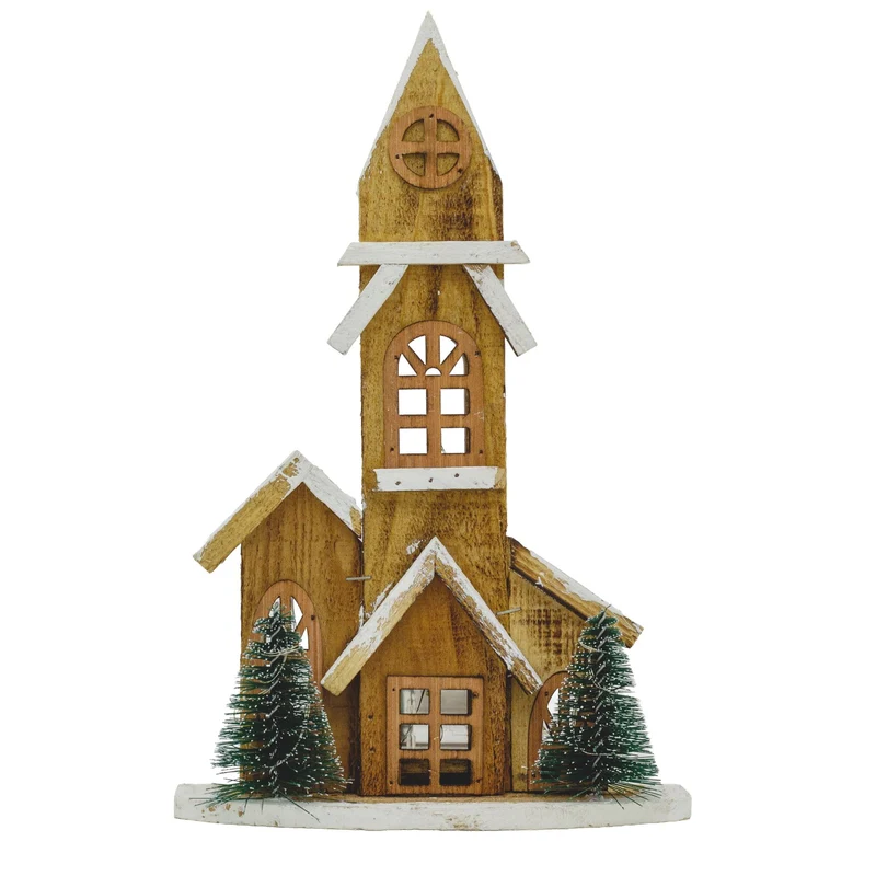 LED Wooden Christmas House with Trees | Light-Up Nordic House Ornament