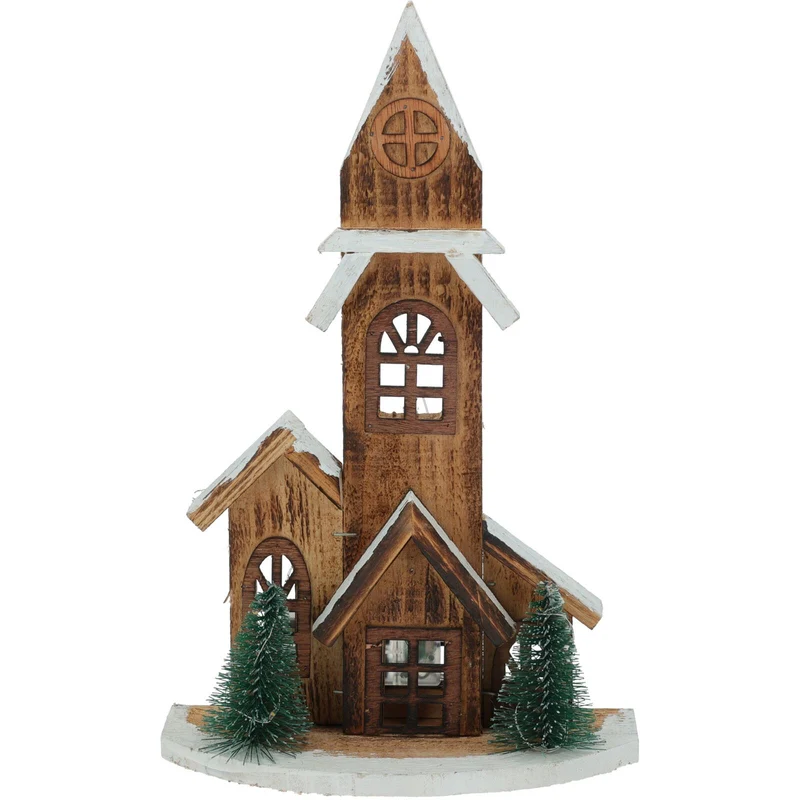 LED Wooden Christmas House with Trees | Light-Up Nordic House Ornament