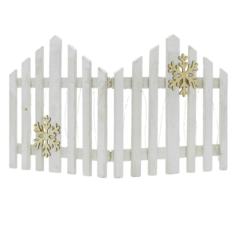 Snowflake LED Light Up Christmas Tree Fence | White Wooden Picket Fence Skirt | Festive Xmas Tree Decoration - 76 x 38cm