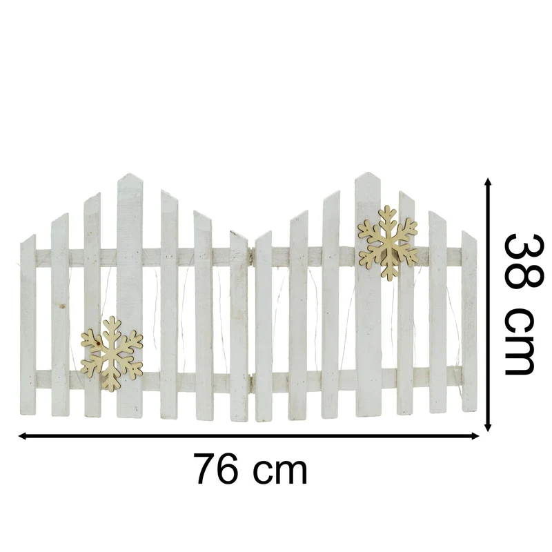 Snowflake LED Light Up Christmas Tree Fence | White Wooden Picket Fence Skirt | Festive Xmas Tree Decoration - 76 x 38cm