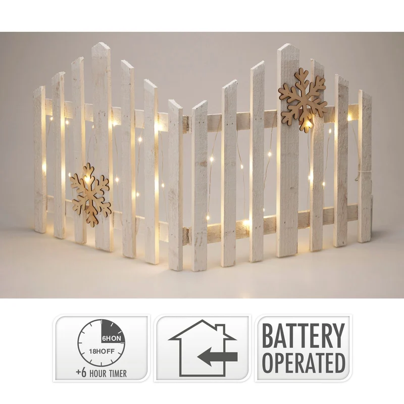 Snowflake LED Light Up Christmas Tree Fence | White Wooden Picket Fence Skirt | Festive Xmas Tree Decoration - 76 x 38cm