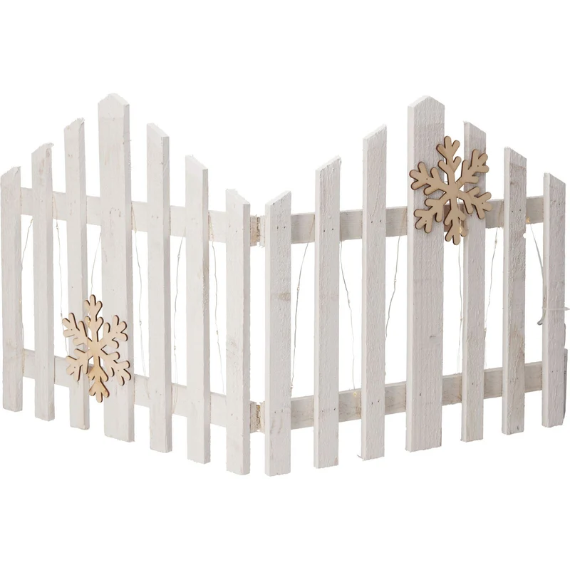 Snowflake LED Light Up Christmas Tree Fence | White Wooden Picket Fence Skirt | Festive Xmas Tree Decoration - 76 x 38cm