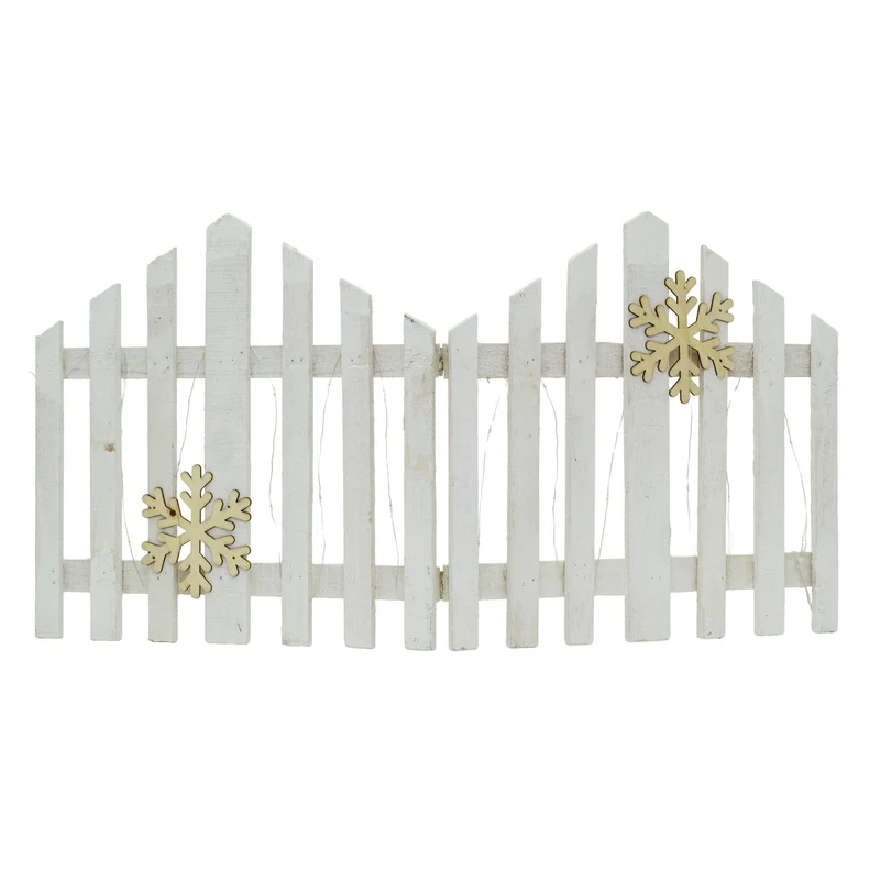 Snowflake LED Light Up Christmas Tree Fence | White Wooden Picket Fence Skirt | Festive Xmas Tree Decoration - 76 x 38cm