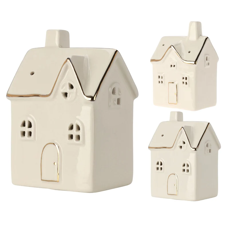 White Ceramic LED Christmas House | Light Up Mini Christmas Village Ornament
