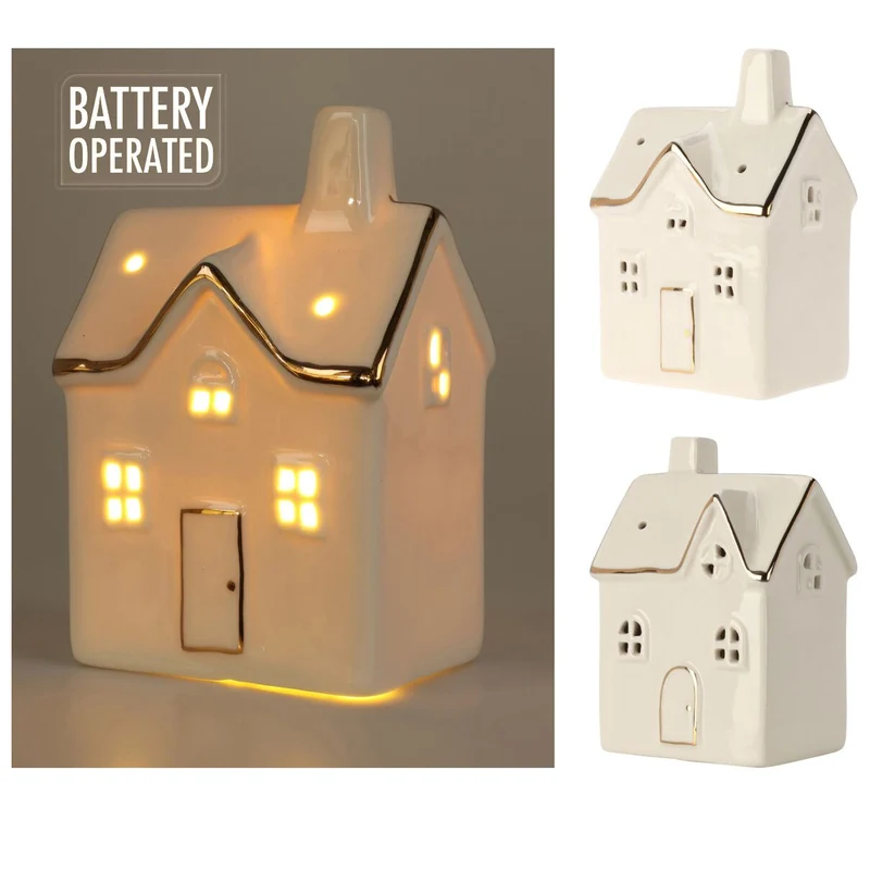 White Ceramic LED Christmas House | Light Up Mini Christmas Village Ornament