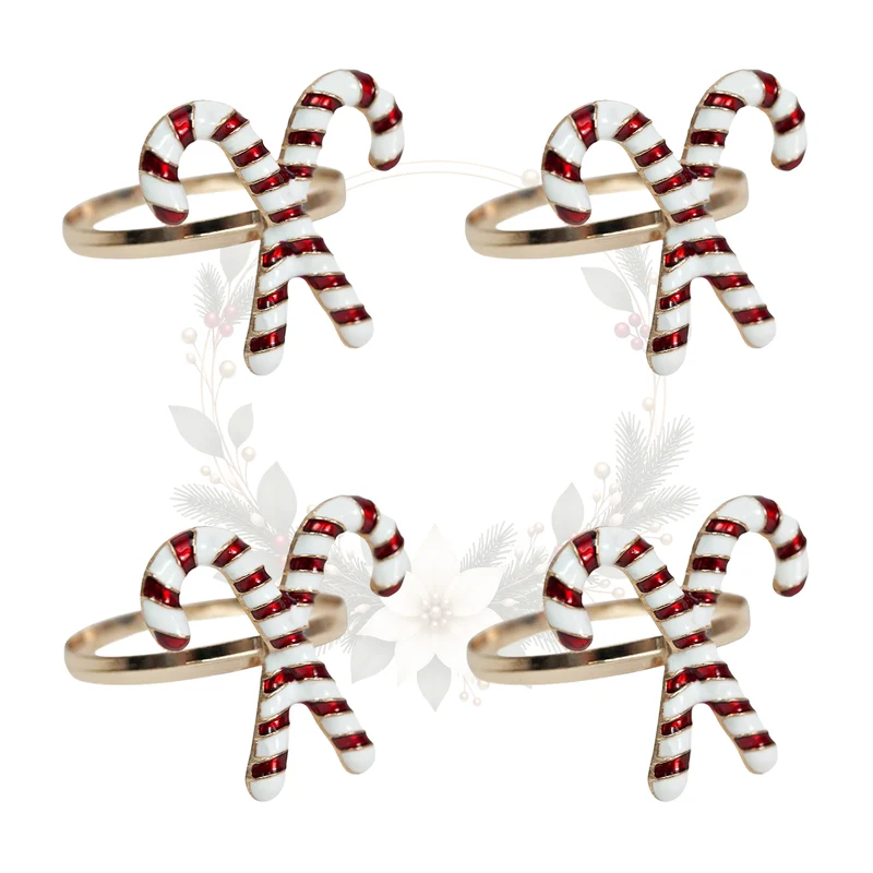 Serviettenringe Zuckerstange 4er Set aus Metall – Rot-Weiß für den Weihnachtstisch