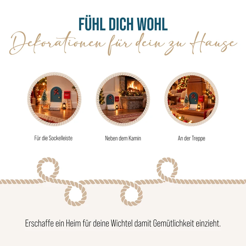Wichteltür 8 teilig Set aus Sperrholz – 6 x 8 cm mit Briefkasten und Leiter