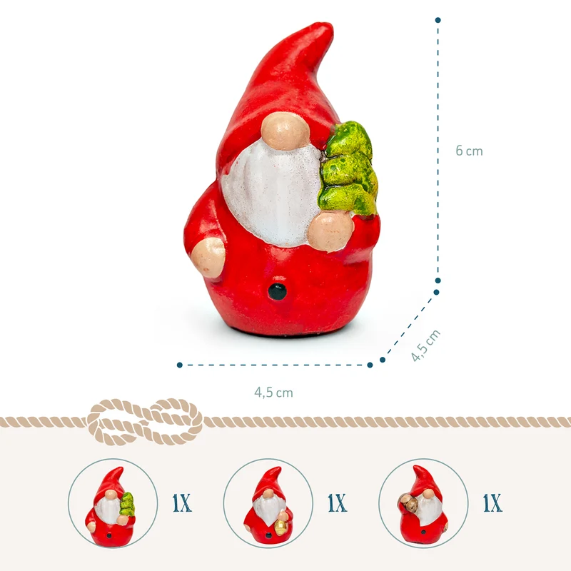 Wichtel Figuren 3er Set aus Terrakotta – Rot und Creme, 6 cm