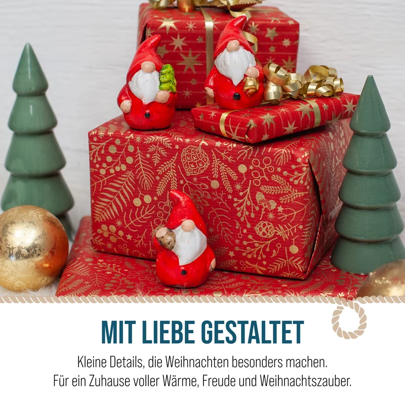Wichtel Figuren 3er Set aus Terrakotta – Rot und Creme, 6 cm