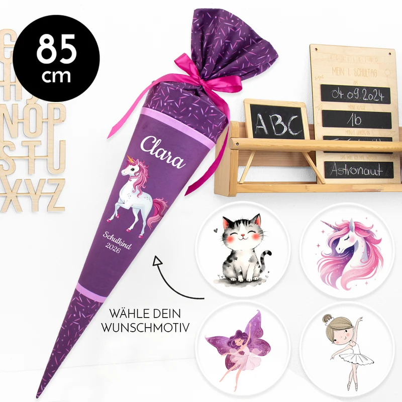 Deine Schultüte aus Stoff mit Wunschname - Mädchen Modell 18 - 85 cm