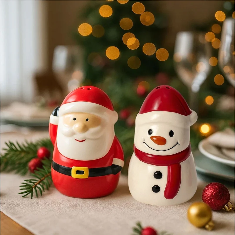 Christmas Santa & Snowman Salt and Pepper Shakers | Ceramic Salt & Pepper Set