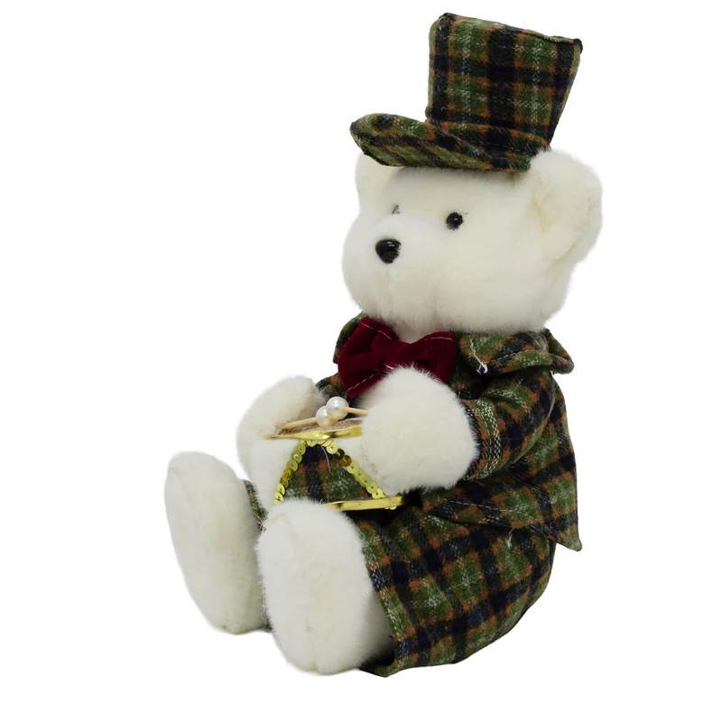 Sitting Christmas Bear Decoration | Fluffy Bear in Tartan Uniform with Drum