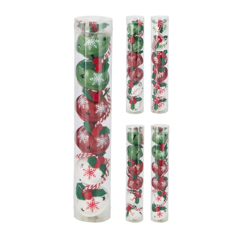 Set of 6 Small Festive Jingle Bells | Christmas Tree Hanging Ornaments - 4cm