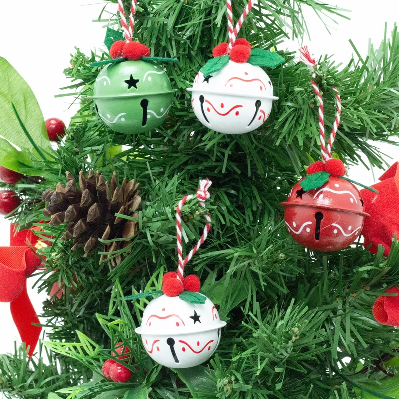 Set of 6 Small Festive Jingle Bells | Christmas Tree Hanging Ornaments - 4cm