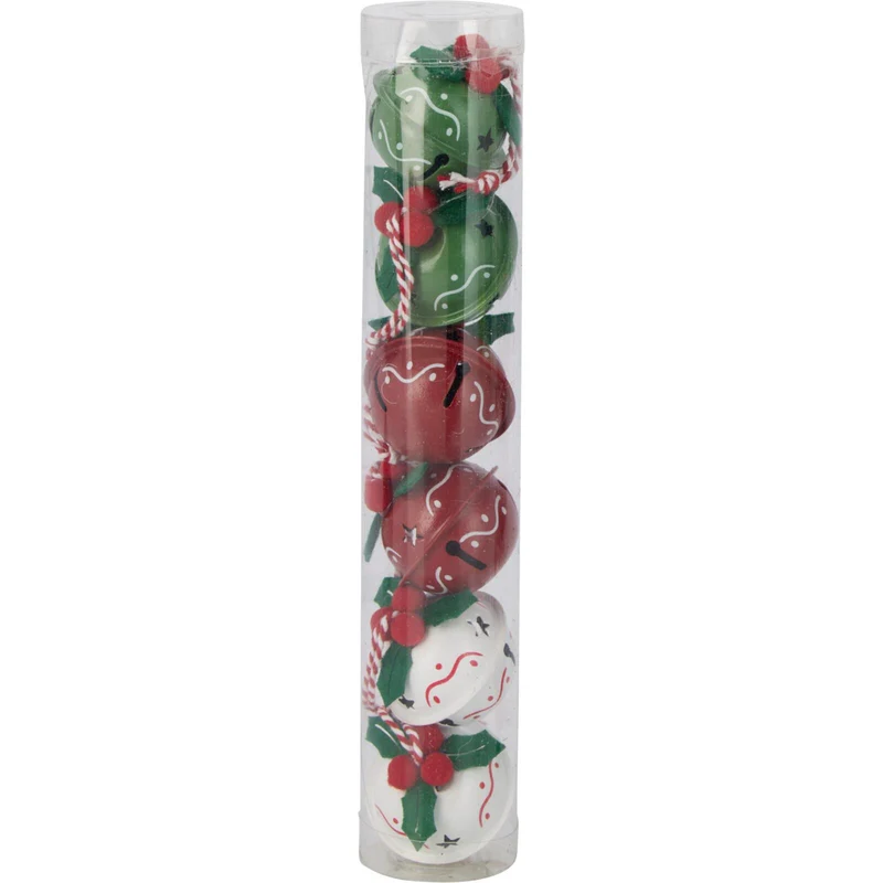 Set of 6 Small Festive Jingle Bells | Christmas Tree Hanging Ornaments - 4cm