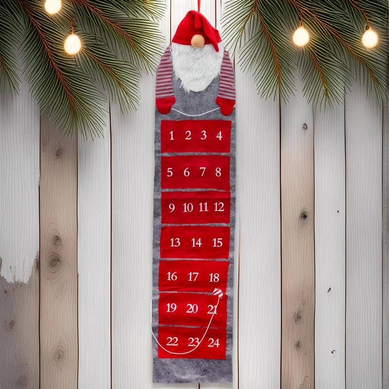 Santa Gnome Christmas Advent Calendar | Fabric 24-Pocket Hanging Gonk Calendar
