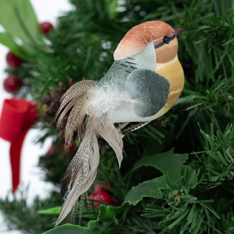 Set of 2 Clip on Birds | 2-piece Christmas Tree Bird Ornaments with Silver Clip