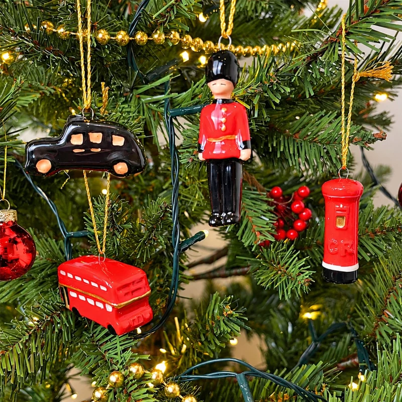 London Christmas Tree Decorations, Gisela Graham Set of 4 Mini Ceramic Icons