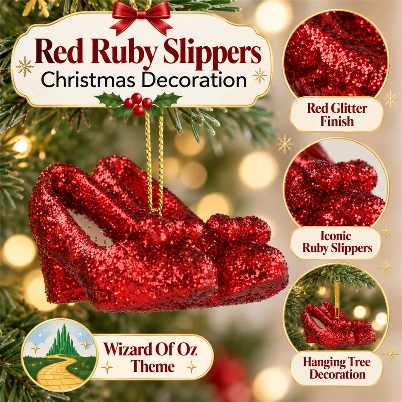 Ruby Slippers Christmas Tree Decoration, Gisela Graham Red Glitter Ornament 7cm