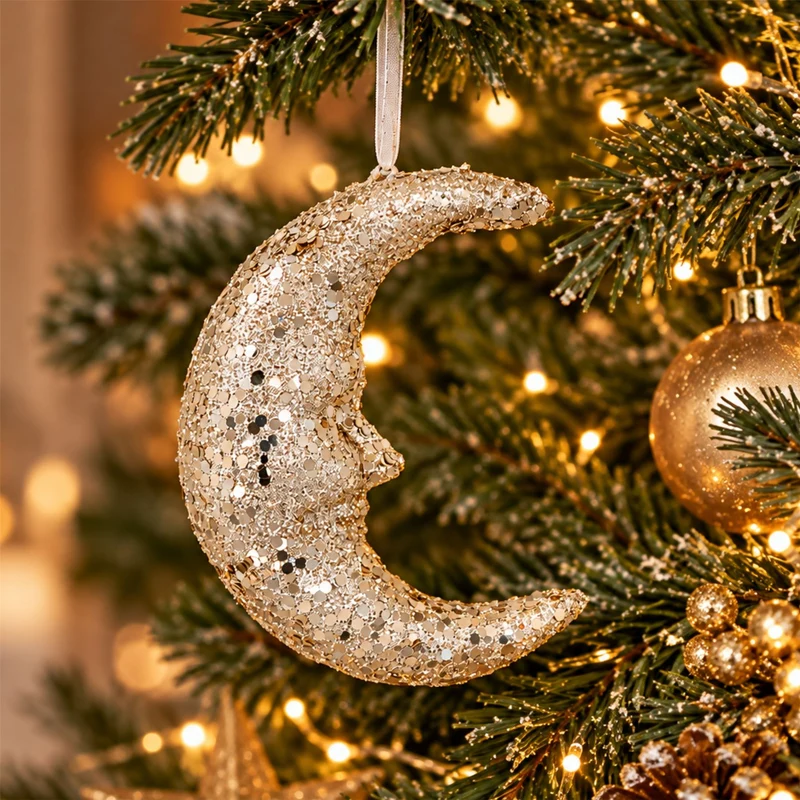 Gisela Graham Gold Moon Christmas Decoration, 13cm Hanging Ornament