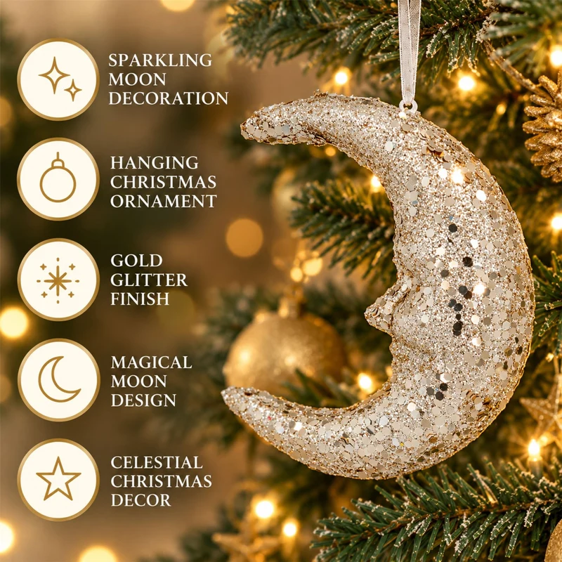 Gisela Graham Gold Moon Christmas Decoration, 13cm Hanging Ornament