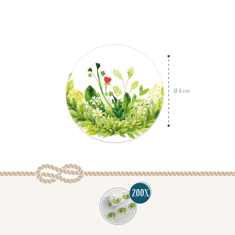 200 Aufkleber Blumen rund Ø 4 cm – Sticker auf Rolle in Aquarell-Optik zum Beschriften