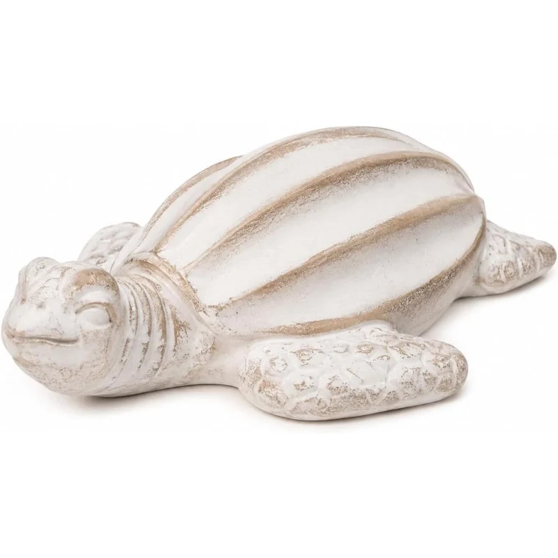 Schildkröte Figur aus Porzellan creme grau glänzend – Maritime Deko Meeresschildkröte