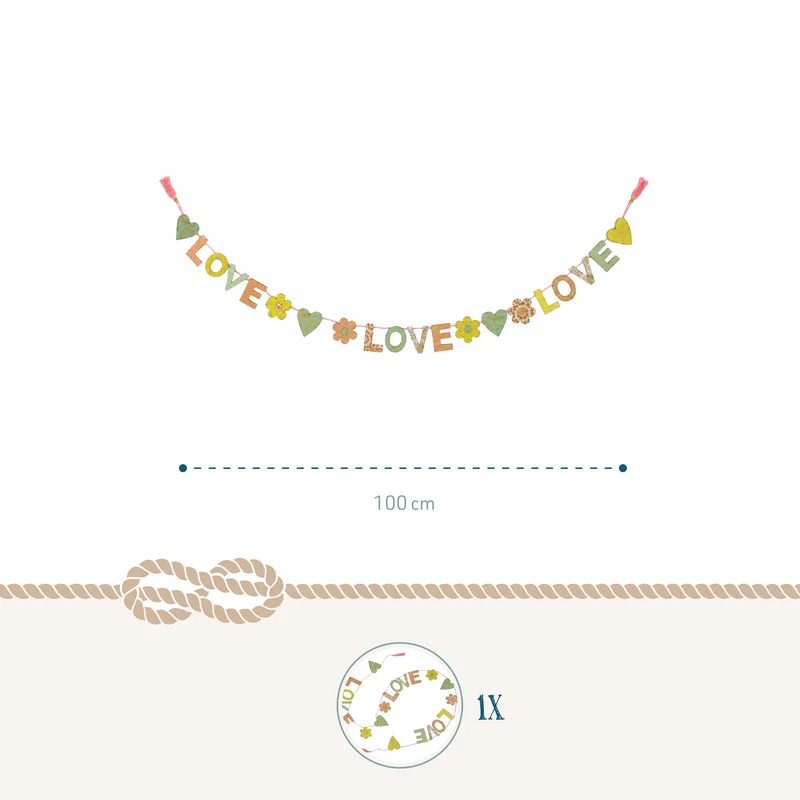 Girlande Love Love Love aus Naturpapier 100 cm handgefertigt in Nepal