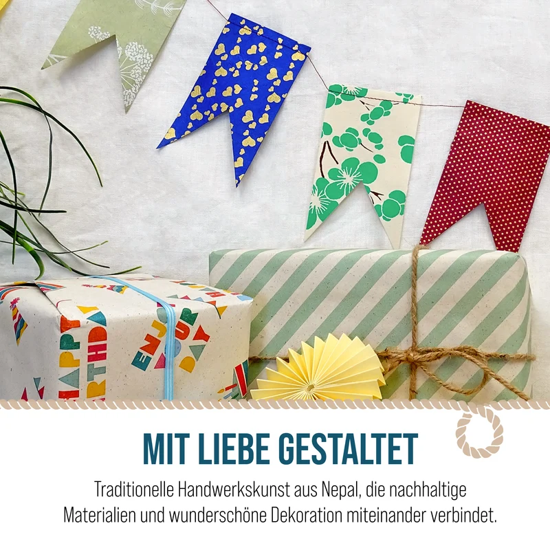 Wimpelkette bunt aus Naturpapier 183 cm handgefertigt in Nepal