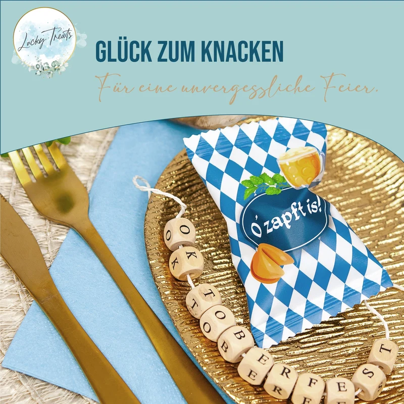 Oktoberfest Glückskekse 25 Stück mit bayerischen Sprüchen, Sorte Vanille, vegan
