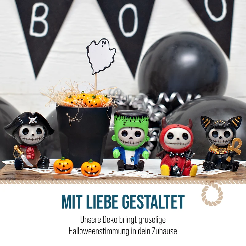 Halloween Dekofiguren 4er Set – Monster ca. 8 × 6 cm