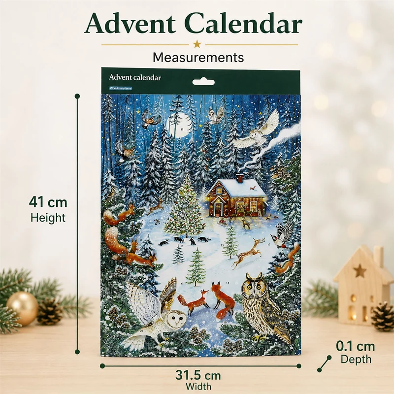 Woodland Cottage Christmas Advent Calendar, 24 Door Woodland Animal Design