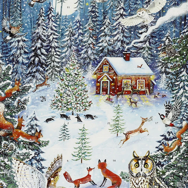 Woodland Cottage Christmas Advent Calendar, 24 Door Woodland Animal Design