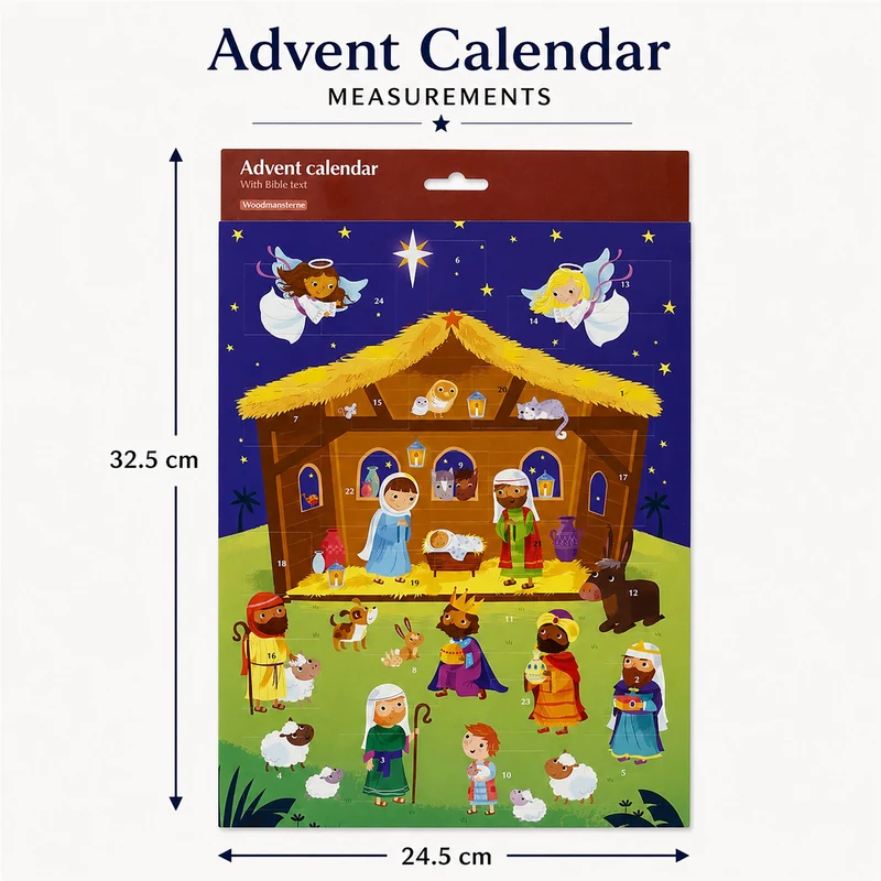 Nativity Bible Text Christmas Advent Calendar, Traditional 24 Door Design