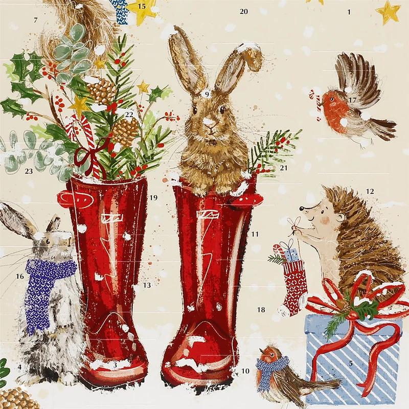 Christmas Wellies Traditional Picture Advent Calendar, 24 Door Calendar, 32.5cm