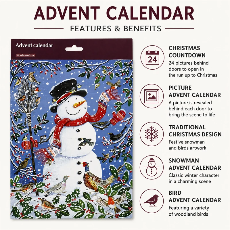 Snowman with Birds Traditional Picture Christmas Advent Calendar, 24 Doors