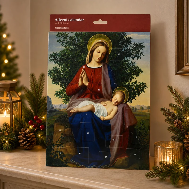 Madonna and Child Religious Advent Calendar, 24 Door Bible Text Christmas