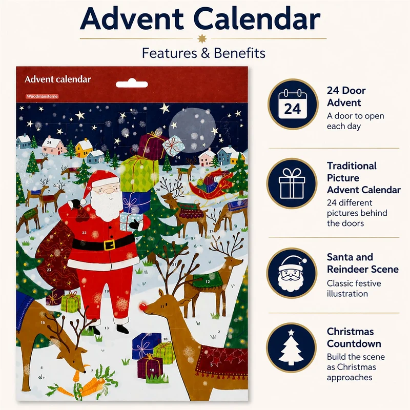 Santa's Journey Traditional Picture Christmas Advent Calendar, 32.5cm