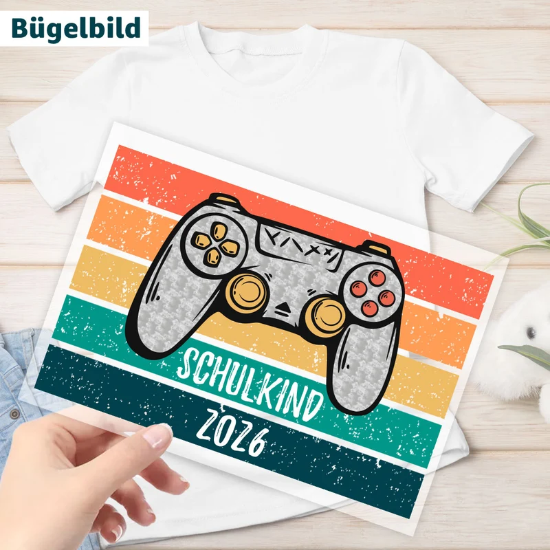 Bügelbild - Schulkind - Wunschname & Wunschjahr - Gamer