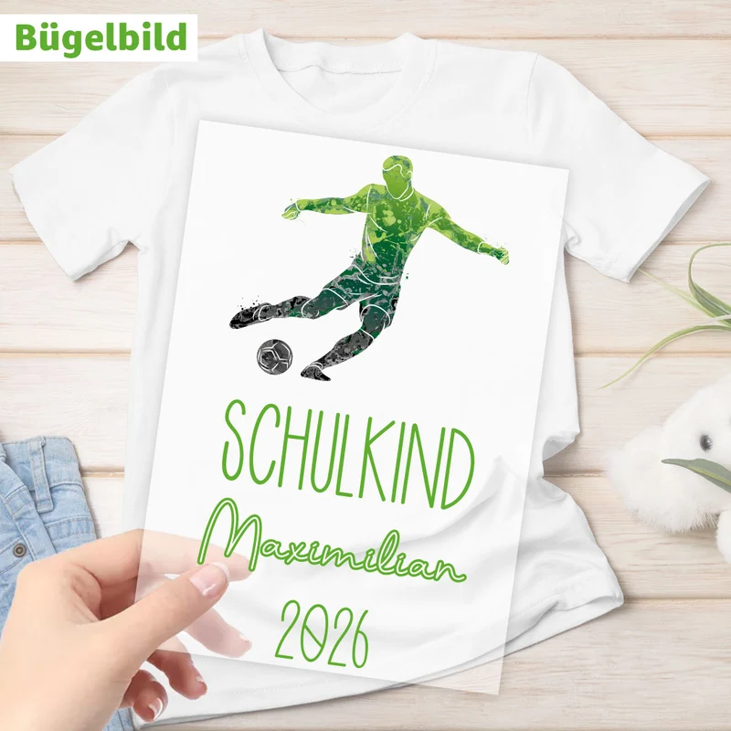 Bügelbild - Schulkind - Wunschname & Wunschjahr - Fußballspieler