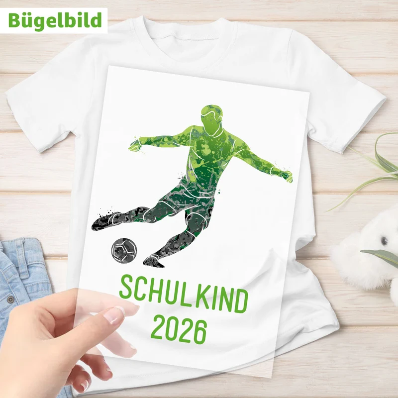 Bügelbild - Schulkind - Wunschname & Wunschjahr - Fußballspieler