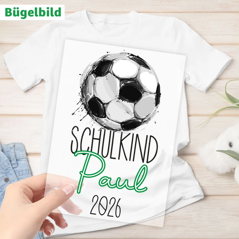 Bügelbild - Schulkind - Wunschname & Wunschjahr - Fußball