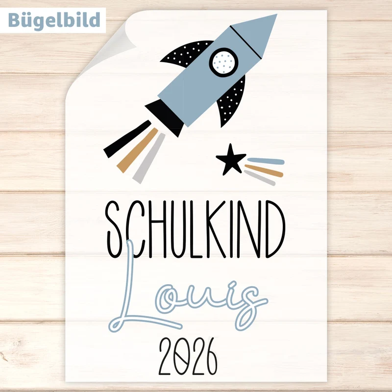 Bügelbild - Schulkind - Wunschname & Wunschjahr - Fly me to the Moon