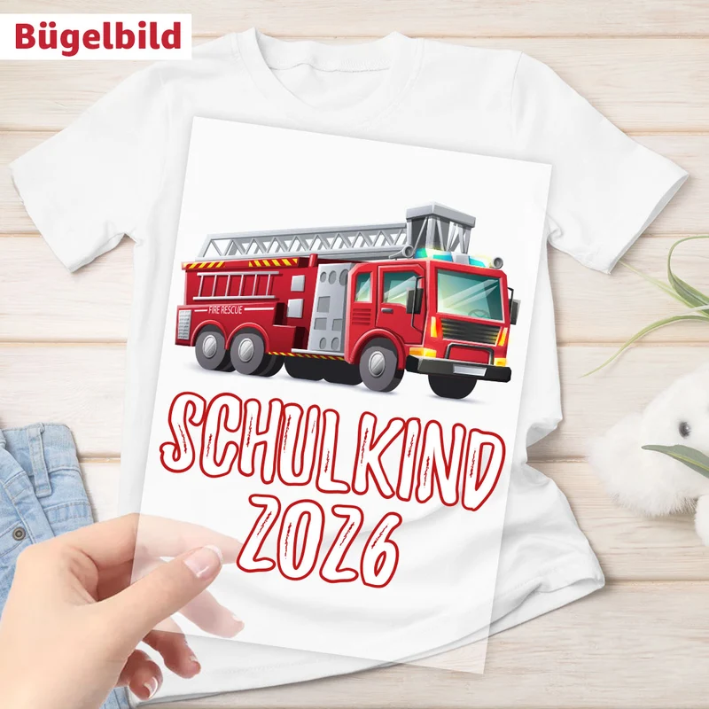 Bügelbild - Schulkind - Wunschname & Wunschjahr - Feuerwehr 112