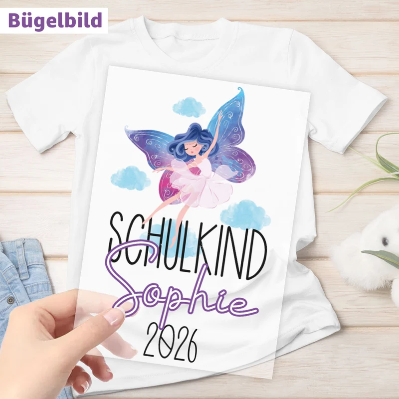 Bügelbild - Schulkind - Wunschname & Wunschjahr - Feenland