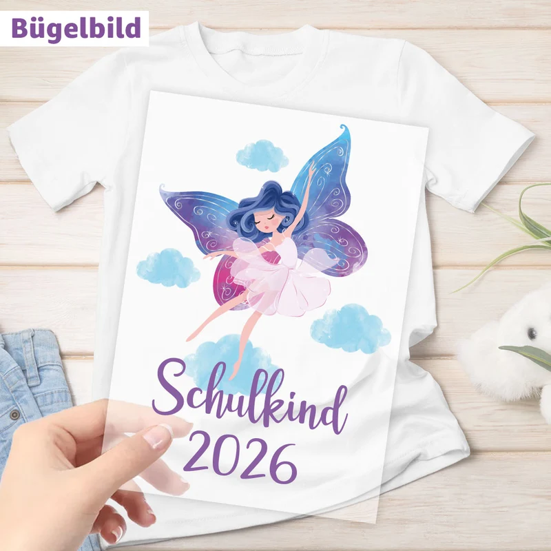 Bügelbild - Schulkind - Wunschname & Wunschjahr - Feenland