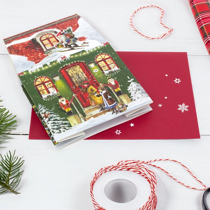 Mini Pop-up Christmas Advent Calendar House with 24 Glittery Doors & Envelope
