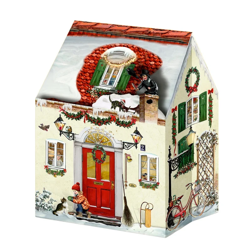 Mini Pop-up Christmas Advent Calendar House with 24 Glittery Doors & Envelope