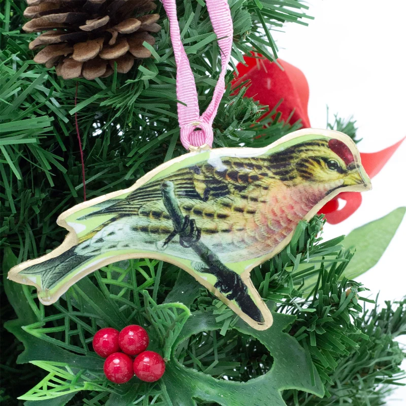 Bird Christmas Bauble | Vintage-Style Metal Tree Ornament with Hanging Ribbon